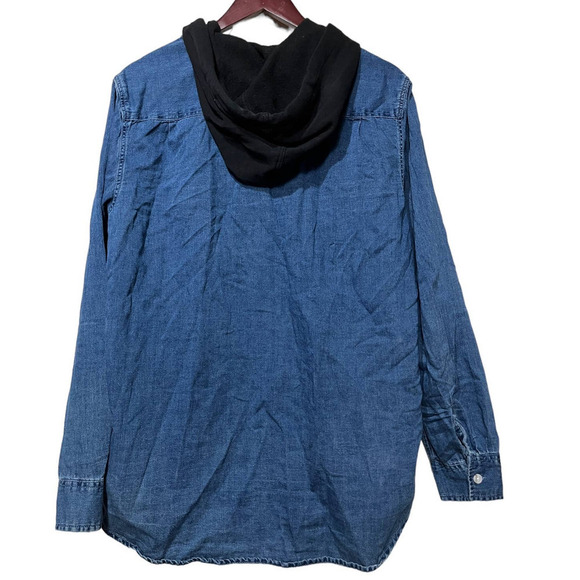 Pacsun Men’s Denim Jean Hooded Button Up Shirt - Picture 4 of 6